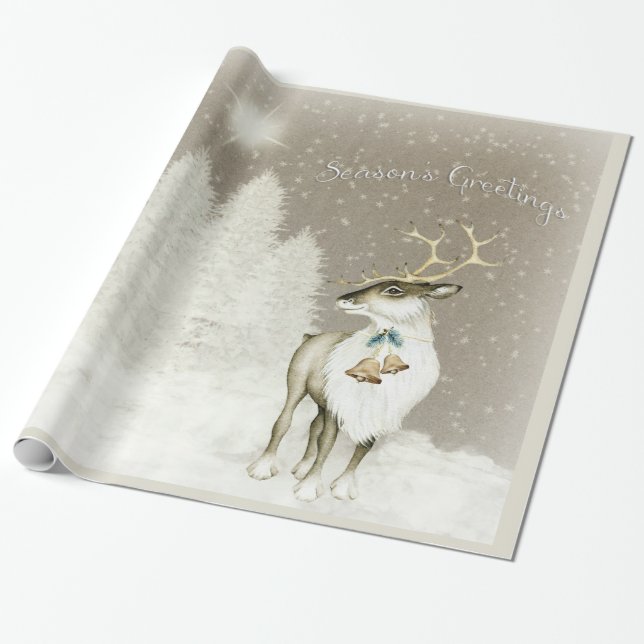 Adorable Rustic Reindeer in Winter Wrapping Paper (Unrolled)