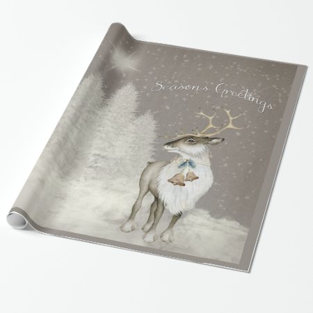 Adorable Rustic Reindeer In Winter Wrapping Paper