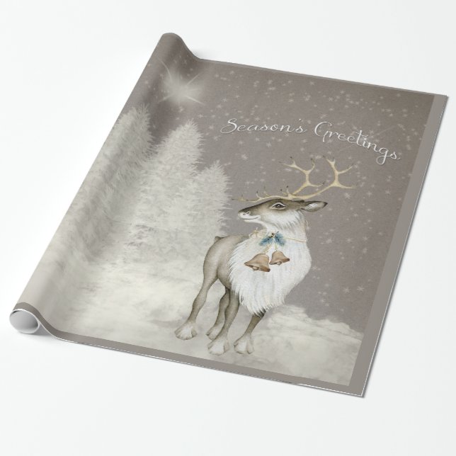 Adorable Rustic Reindeer in Winter Wrapping Paper (Unrolled)