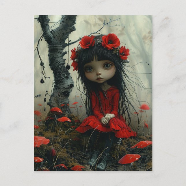 Adorable Sad Girl in a Poppy Forest Postcard (Front)