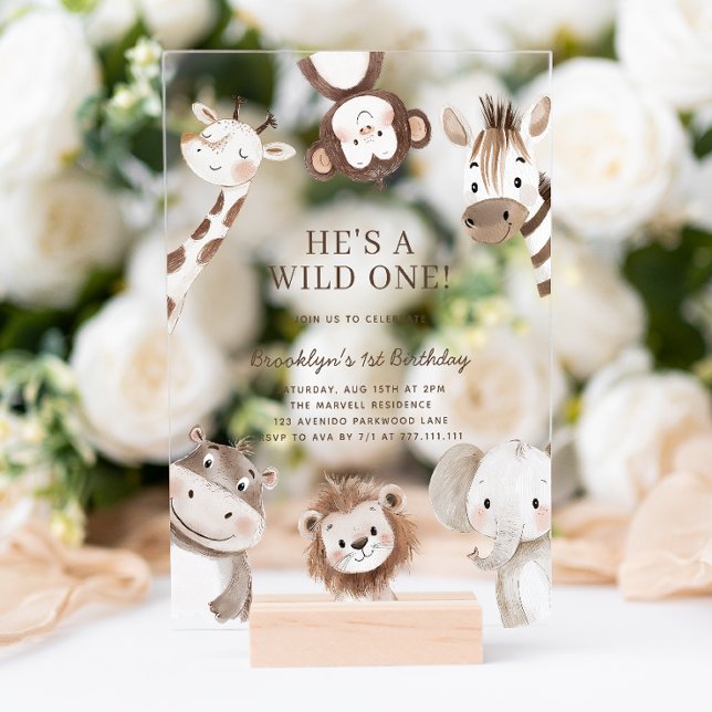 Adorable Safari Animal Themed 1st Birthday Acrylic Invitations (Creator Uploaded)
