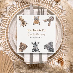Adorable Safari Forest Animals Birthday Napkins