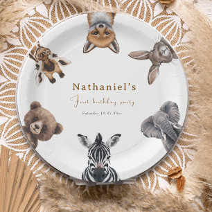 Adorable Safari Forest Animals Birthday Paper Plates