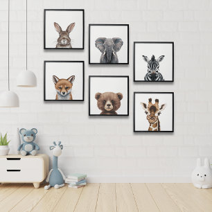 Adorable Safari forest Animals Nursery decor Peel And Stick Photo Tile