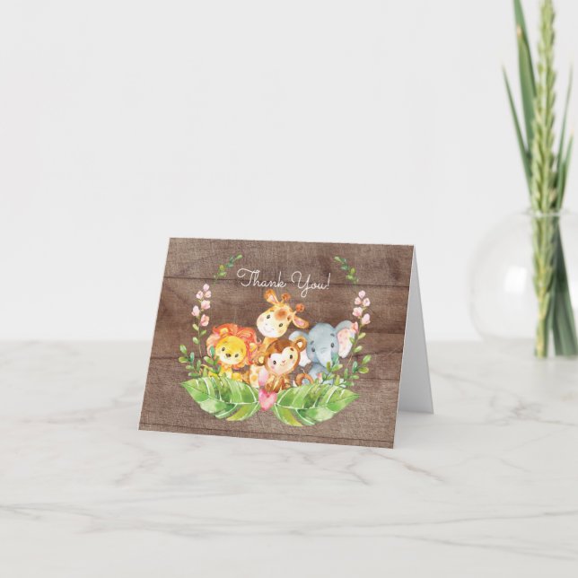 Adorable Safari Jungle Baby Shower Thank You Note Card (Front)