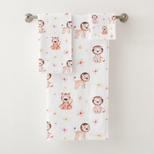 Adorable Safari Lion  Tiger Pattern Bath Towel Set
