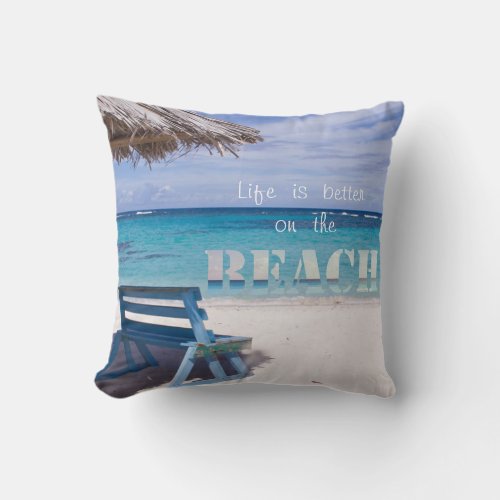 Adorable Sand Ocean  Beach Chair Throw Pillow