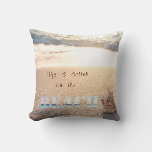 Adorable Sand Ocean Seashell Beach Throw Pillow