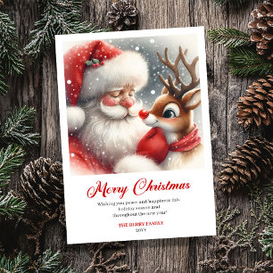 Adorable Santa And Rudolph Cozy Christmas Greeting Holiday Card