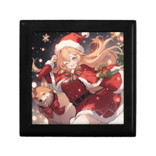 Adorable Santa Anime Girl and Christmas Shiba Dog Gift Box