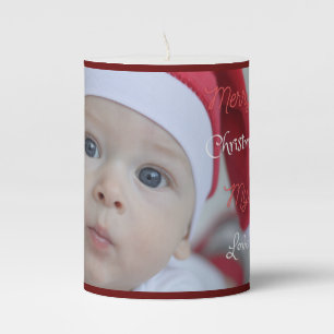 Adorable Santa Baby Merry Christmas Photo  Pillar Candle