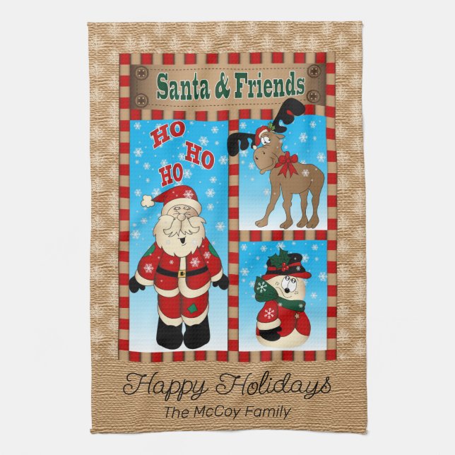 Adorable Santa Claus and Friends  Kitchen Towel (Vertical)