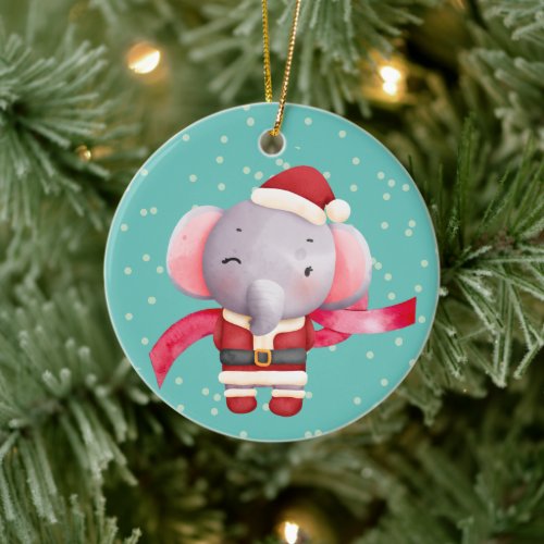 Adorable Santa Claus Elephant Grandchild Christmas Ceramic Ornament