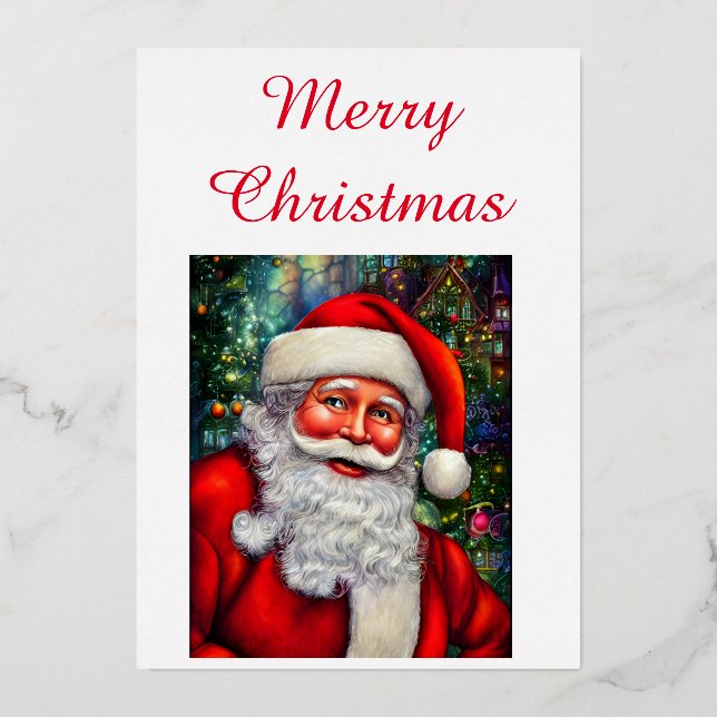 Adorable Santa Claus Merry Christmas Foil Holiday Card (Front)