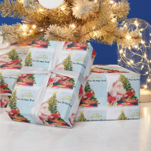 Adorable Santa Claus Pine Tree Christmas Wrapping Paper