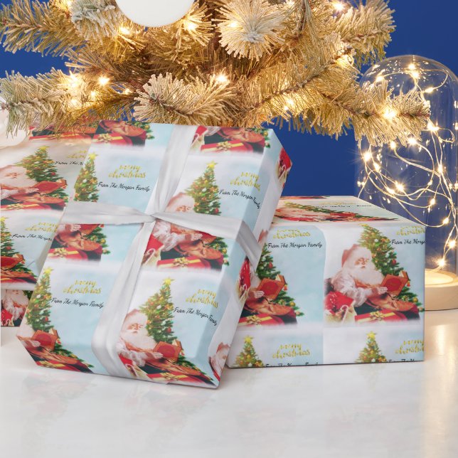 Adorable Santa Claus Pine Tree Christmas  Wrapping Paper (Holidays)