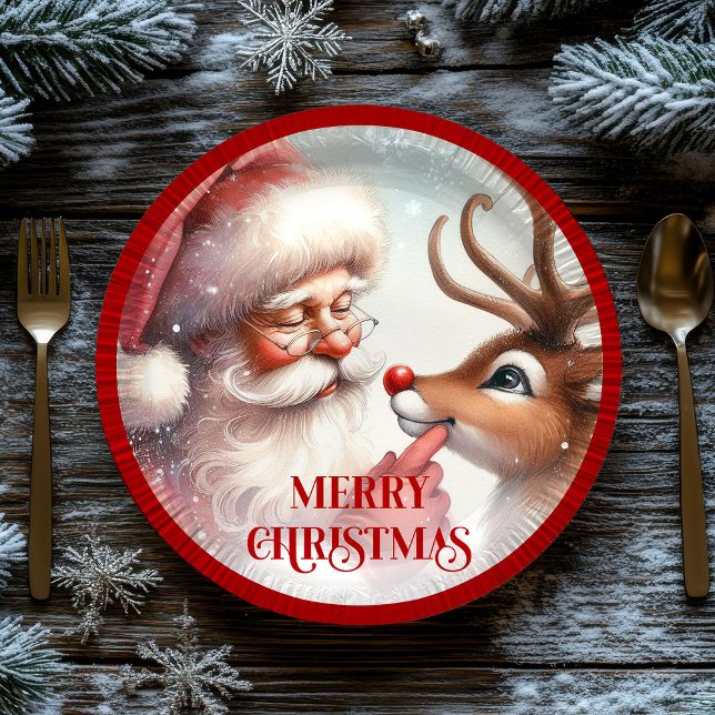 Adorable Santa Claus Rudolph Christmas Paper Plate (Adorable Santa Claus Rudolph Christmas Paper Plates)