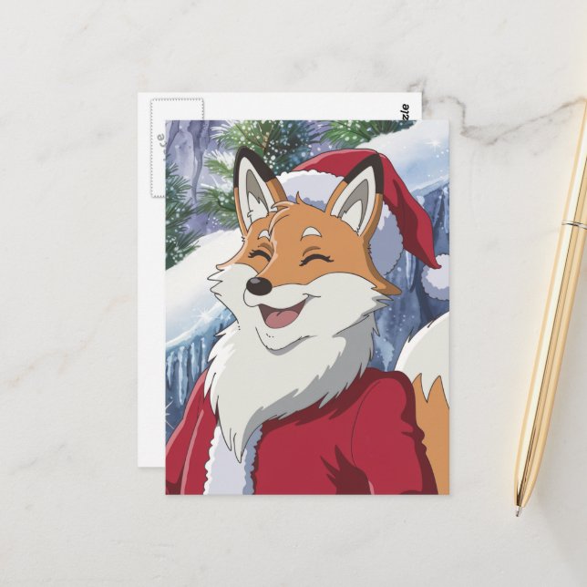 Adorable Santa Fox Postcard (Front/Back In Situ)