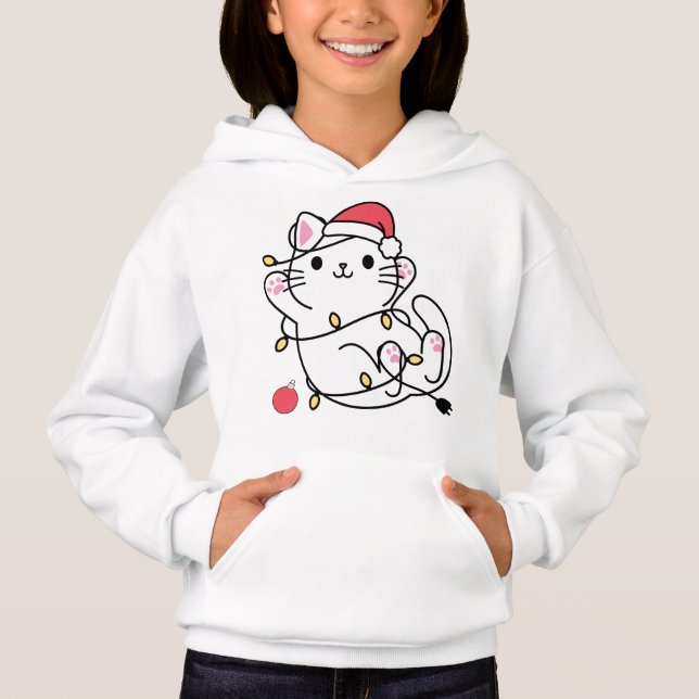 Adorable Santa Kitty Cat Christmas Hoodie (Front)