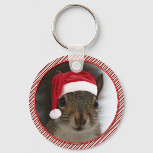Adorable Santa Squirrel Wearing Santa Claus Hat Keychain