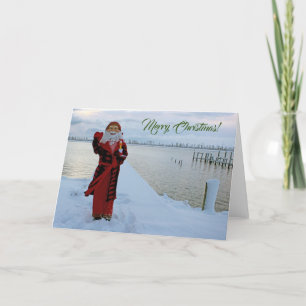 Adorable Santa With Chicken By The Sea Card! Thank You Card