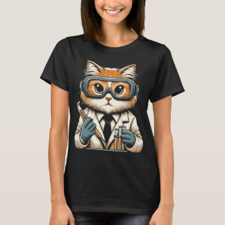 Adorable Scientist Cat with Lab Equipment T-Shirt