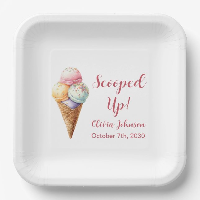 Adorable Scooped Up Ice Cream Bridal Shower Paper Plates (Front)