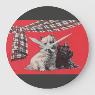 adorable Scottish terriers Large Clock