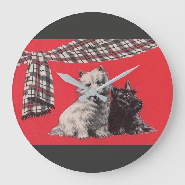 adorable Scottish terriers Large Clock (Front)