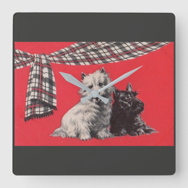 adorable Scottish terriers Square Wall Clock (Front)