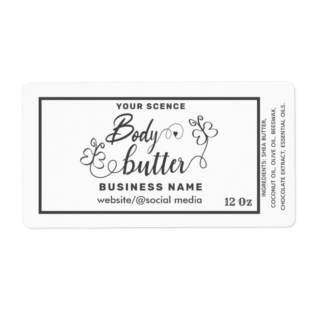 Adorable script butterfly body butter label (Front)