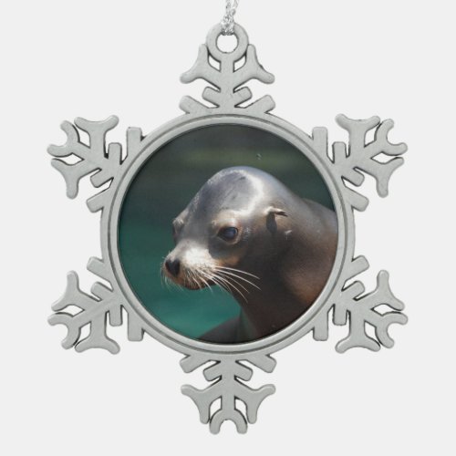 Adorable Sea Lion Snowflake Pewter Christmas Ornament