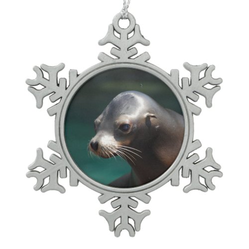 Adorable Sea Lion Snowflake Pewter Christmas Ornament