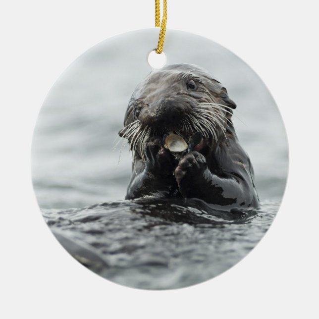Adorable Sea Otter Ceramic Ornament (Front)