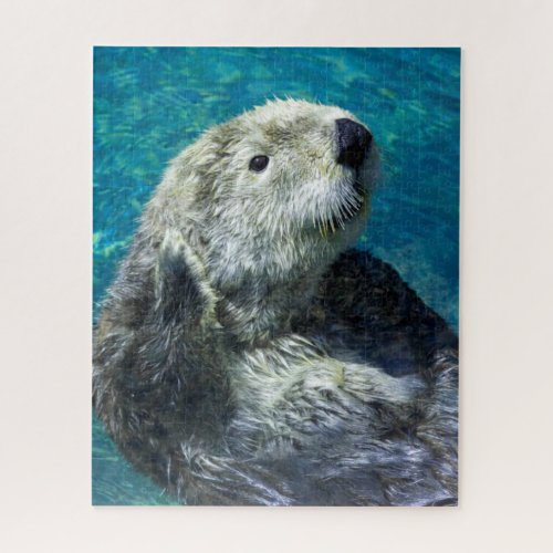 Adorable Sea Otter Cute Blue Water Jigsaw Puzzle