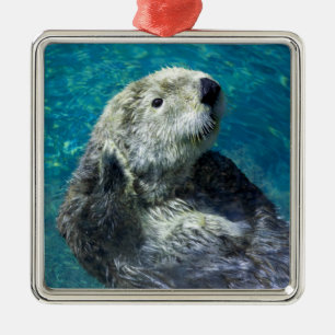Adorable Sea Otter Cute Blue Water Metal Ornament