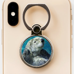 Adorable Sea Otter Cute Blue Water Phone Ring Stand