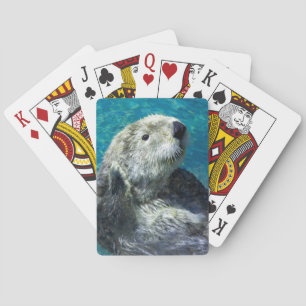 Adorable Sea Otter Cute Blue Water Poker Cards