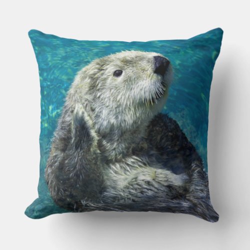 Adorable Sea Otter Cute Blue Water Throw Pillow