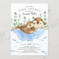 Adorable Sea Otter Girls Baby Shower Invitation