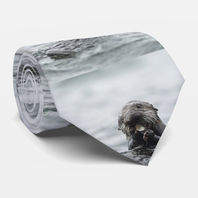 Adorable Sea Otter Neck Tie (Rolled)