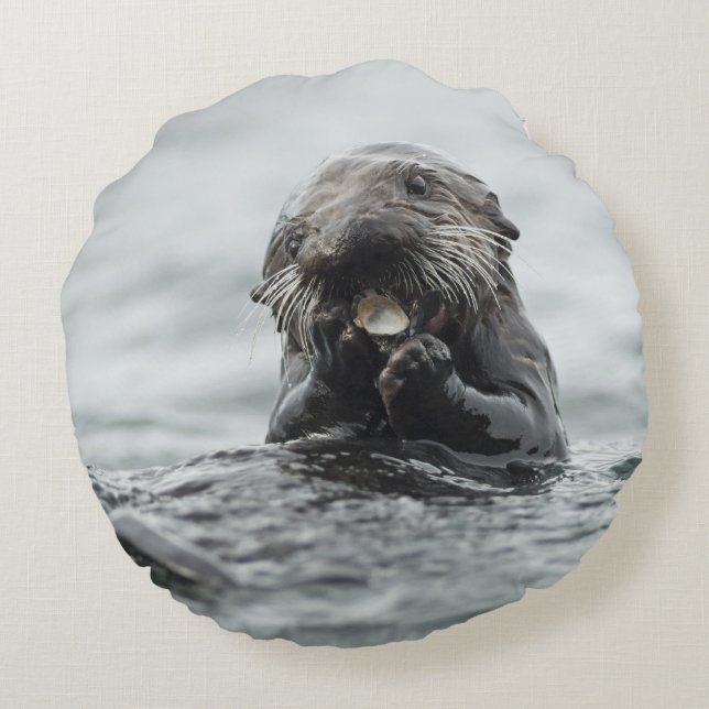 Adorable Sea Otter Round Pillow (Back)