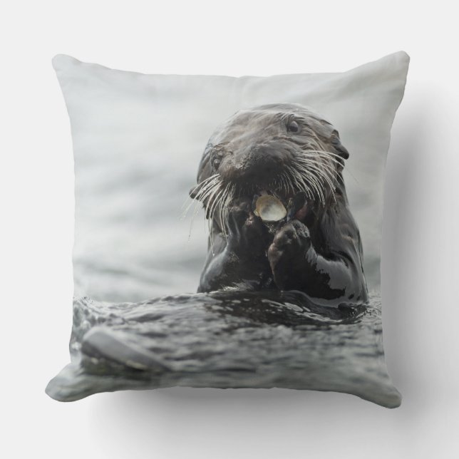 Adorable Sea Otter Throw Pillow (Front)