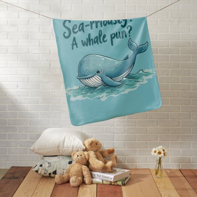 Adorable "Sea-rriously? A Whale Pun?" Ocean Design Baby Blanket (In Situ)
