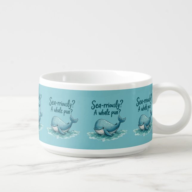 Adorable "Sea-rriously? A Whale Pun?" Ocean Design Bowl (Left)