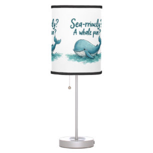 Adorable "Sea-rriously? A Whale Pun?" Ocean Design Table Lamp