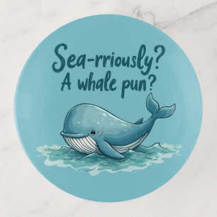 Adorable "Sea-rriously? A Whale Pun?" Ocean Design Trinket Tray