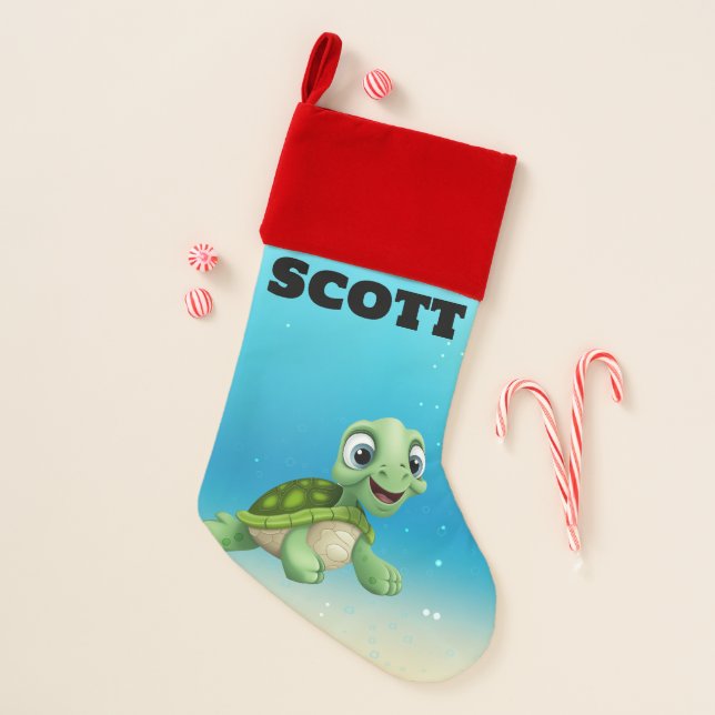 Adorable Sea Turtle in the Ocean Christmas  Christmas Stocking (Front)