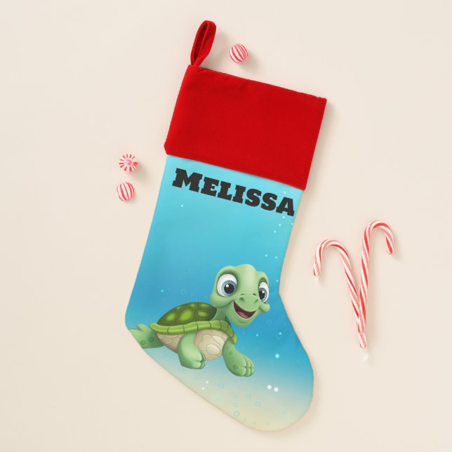 Adorable Sea Turtle in the Ocean Christmas  Stocking (Front)