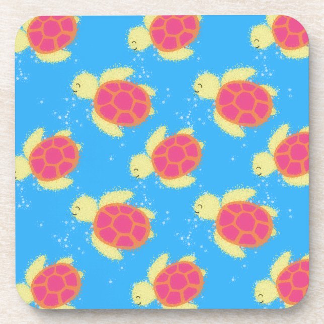 Adorable Sea Turtle Pattern Beverage Coaster (Front)